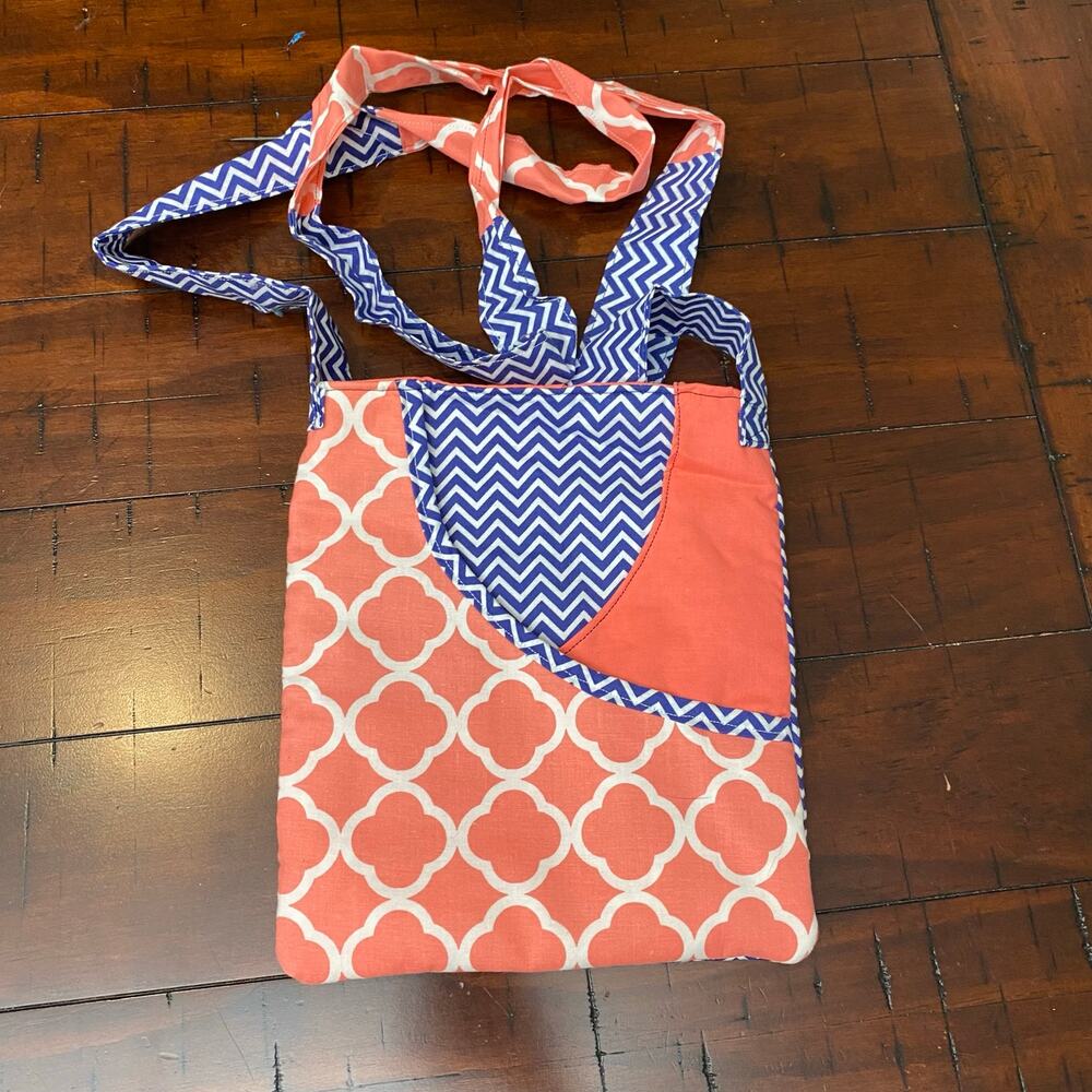 Handmade Fabric Crossbody Purse | Coral Quatrefoil & Navy Chevron Flat Sling Bag